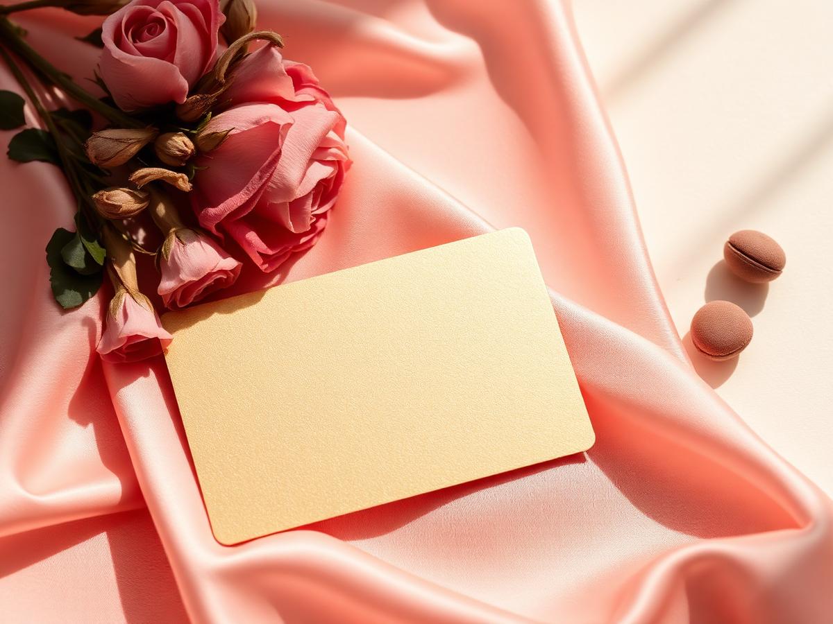 Champagne gold Mae Luxe Spa gift card on blush silk